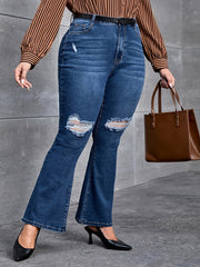 High Rise Ripped Flared Jeans Plus Size Stretch Denim Pants