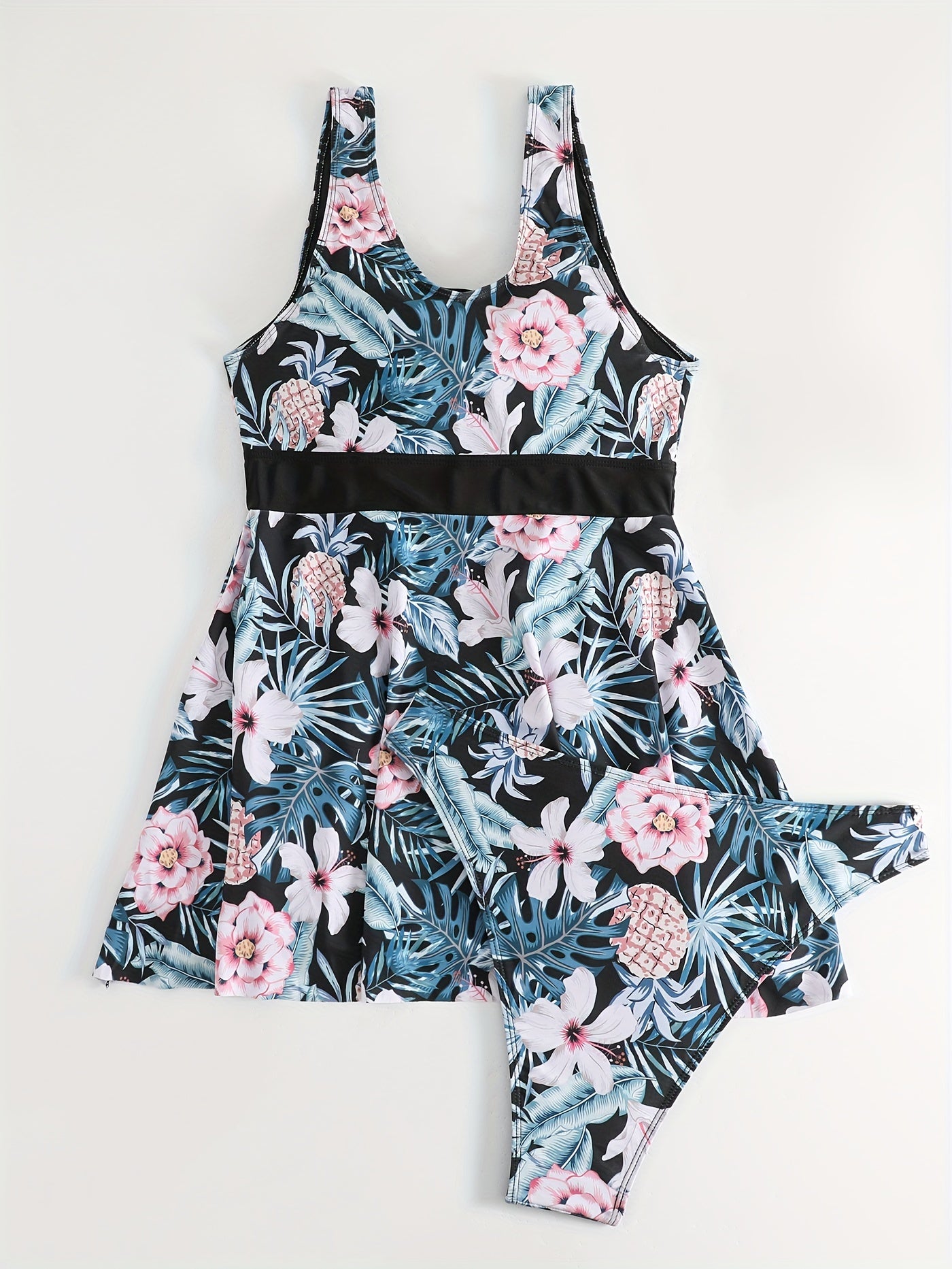  Boho Tankini Set Tropical Print Swimsuit Two Piece