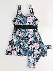  Boho Tankini Set Tropical Print Swimsuit Two Piece