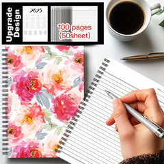 Watercolor Spiral Notebook Pink Peach Flower Lined Pages