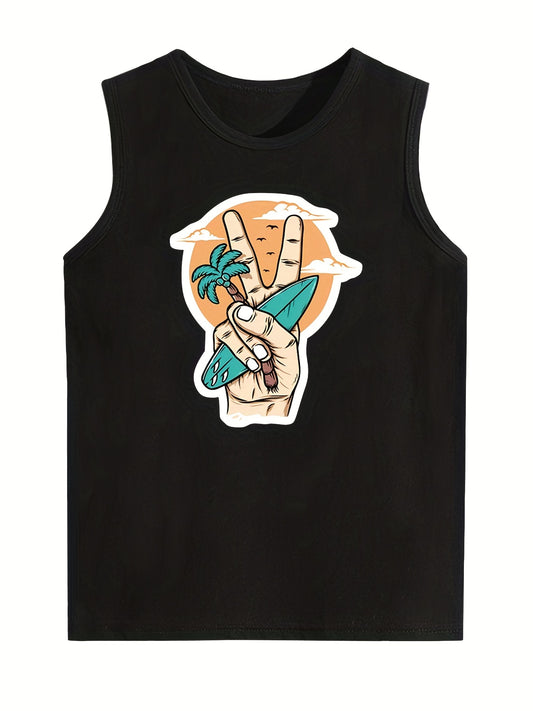 Boys Funny Gesture Print Sport Tank Top for Kids