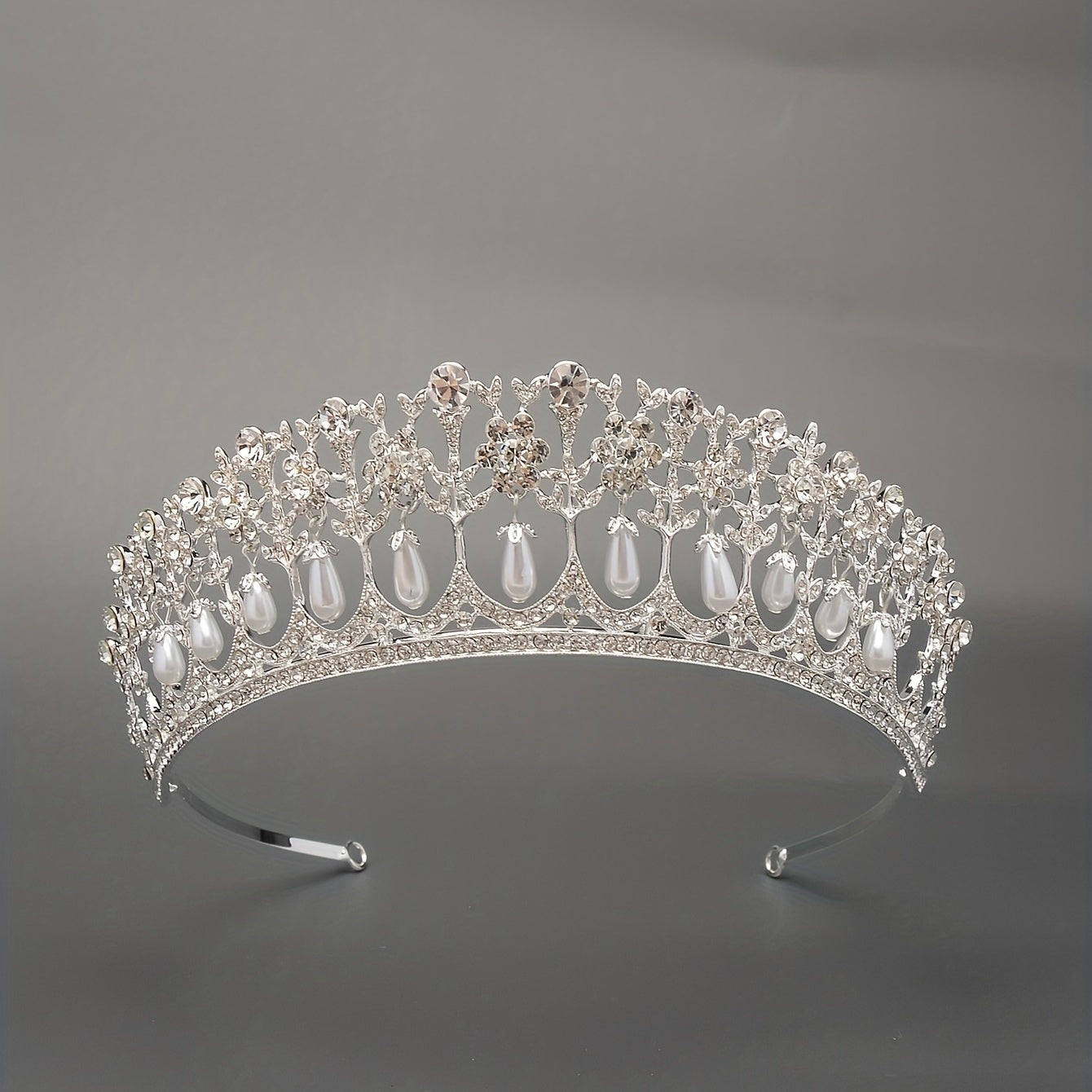 Princess Bridal Crown Rhinestone Faux Pearl Head Jewelry