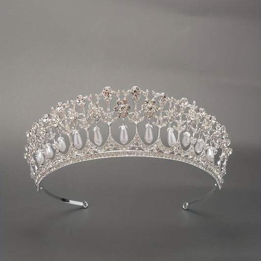 Princess Bridal Crown Rhinestone Faux Pearl Head Jewelry