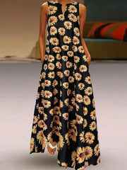 Floral Print Notched Neck Maxi Dress - Plus Size