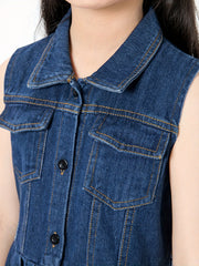 Girls Denim Shirt Dress Sleeveless Summer Party Clothes