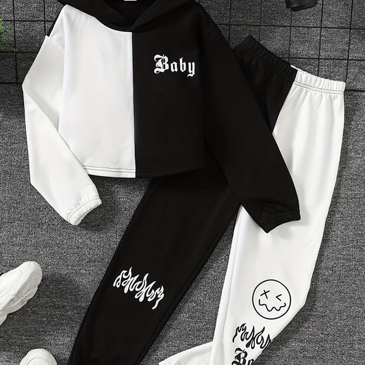 Girl's 2pcs Hoodie & Sweatpants Set BABY Print Casual Outfits