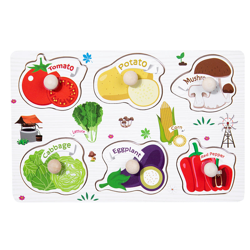 Kids Educational Wooden Puzzles Montessori Animal Fruit Shape Jigsaw