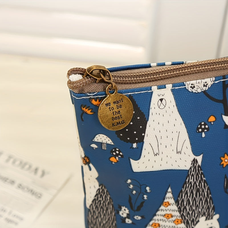 Cartoon Print Zipper Pouch Lightweight Cosmetic Bag