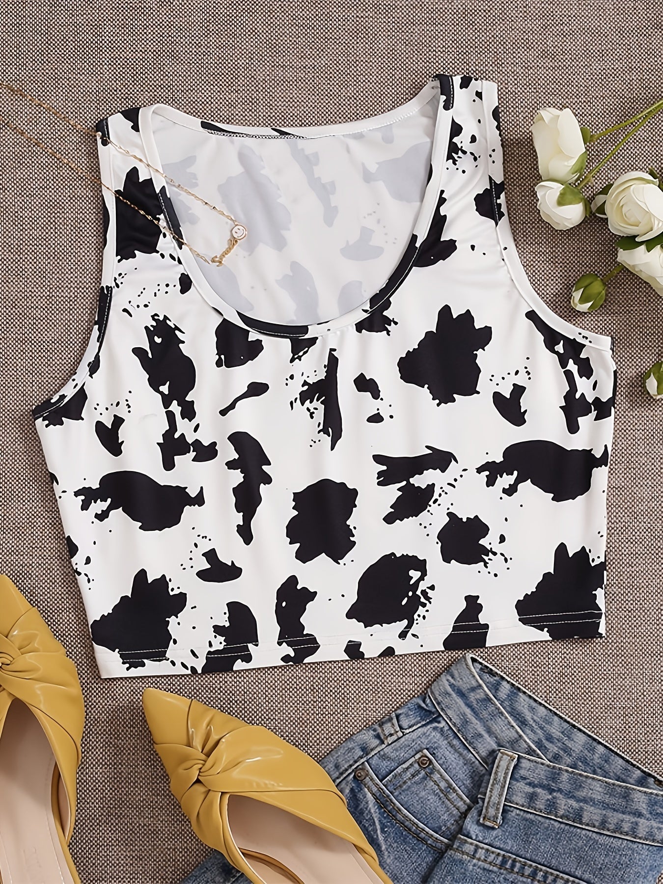 Dalmatian Print Crop Tank Top Sleeveless Summer Casual Women's Clothing