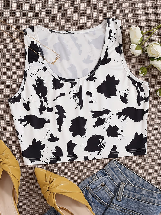 Dalmatian Print Crop Tank Top Sleeveless Summer Casual Women's Clothing