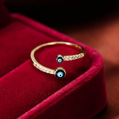 Vintage Copper Zircon Enamel Drip Ring Devil's Eye Open Ring