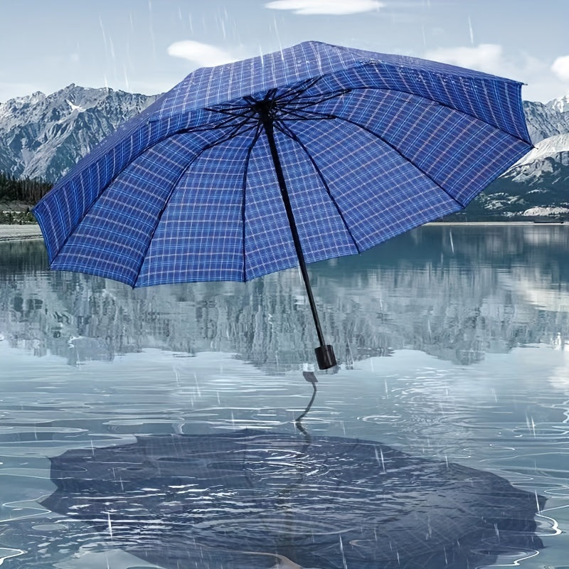 Travel Umbrella Windproof Rainproof Ten Bone Grid Large