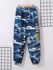 Boys Casual Elastic Waist Letter Print Long Pants