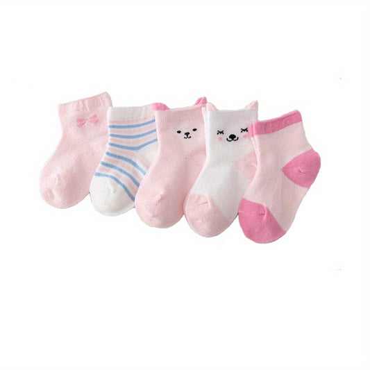 5pairs Girls Cartoon Animal Mesh Ankle Socks For Kids