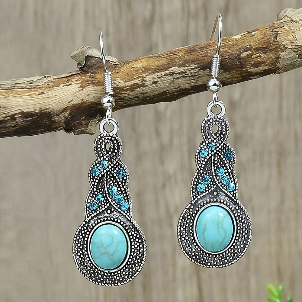 Bohemian Turquoise Inlaid Rhinestones Water Drop Earrings Necklace Set