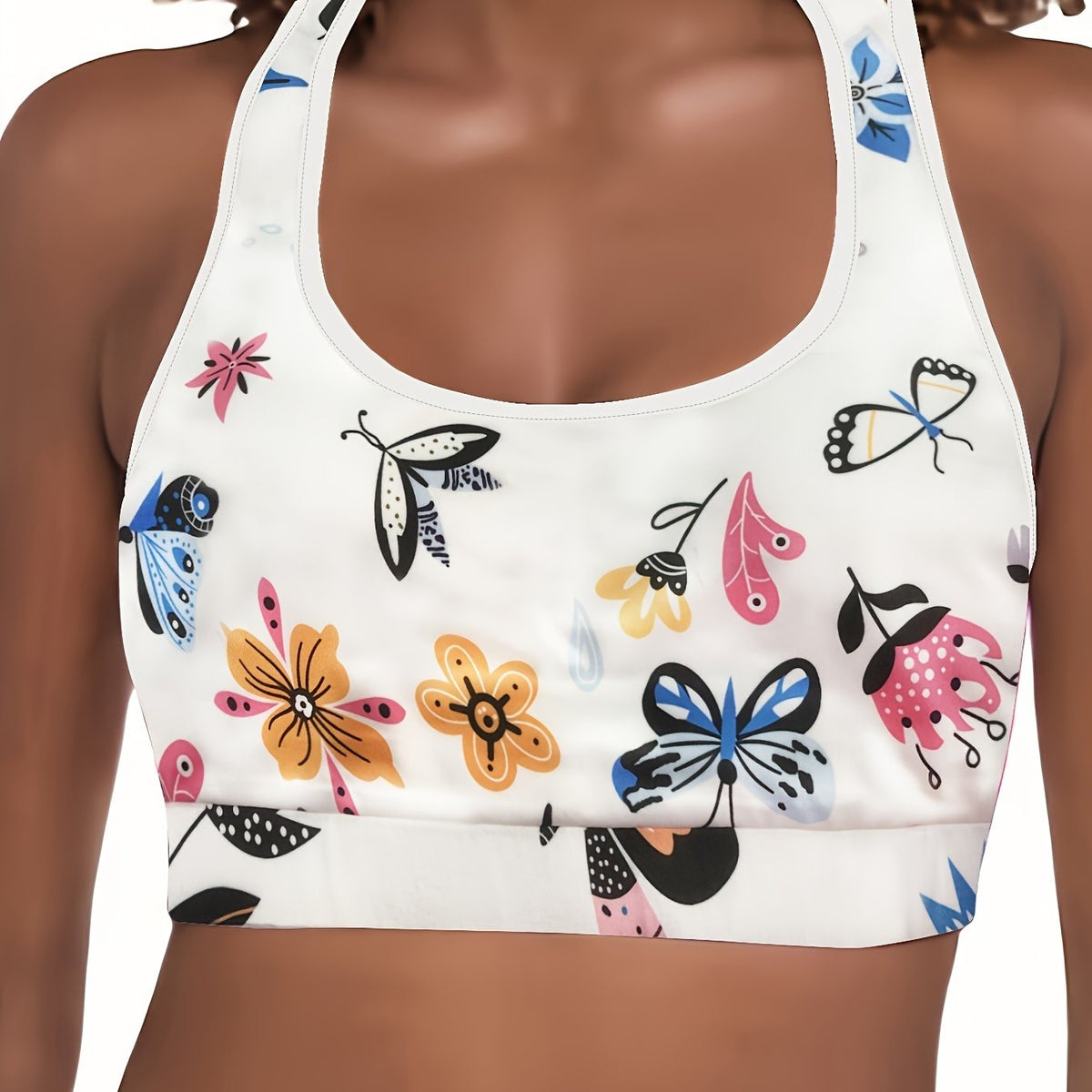 Floral & Butterfly Print Plus Size Sports Bra
