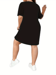  Solid Round Neck Short Sleeve Tee Dress