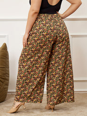 Women's Plus Size Floral Print High Rise Wide Leg Pants