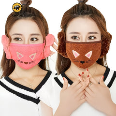 Women's Winter Cat Ear Face Mask with Detachable Ears & Elastic Band Animal Ear