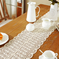 American Crochet Lace Table Runner Beige Cover