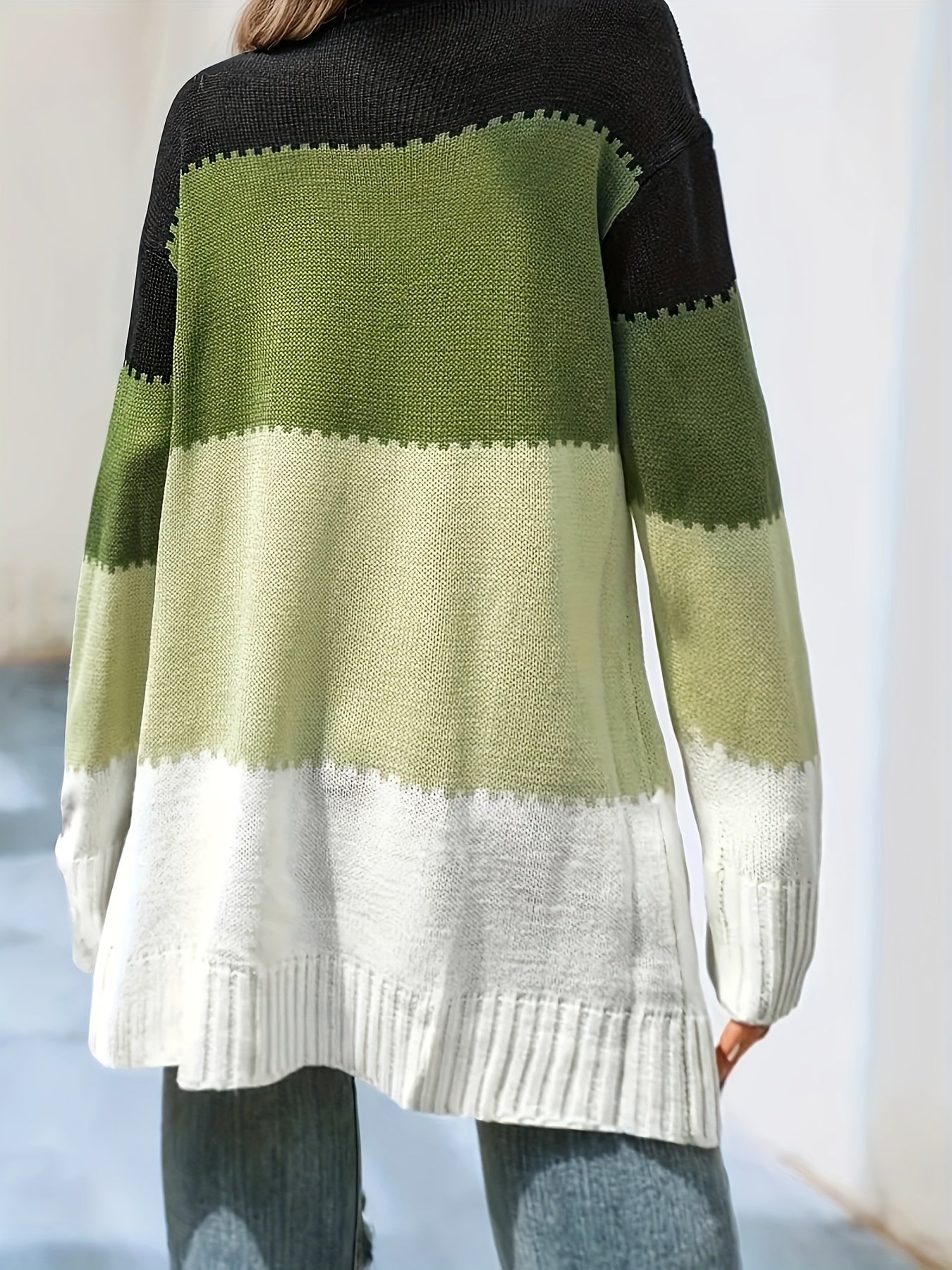  Colorblock Open Front Cardigan