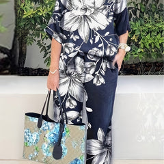  Floral Print Short Sleeve Tee & Wide Leg Pants Set