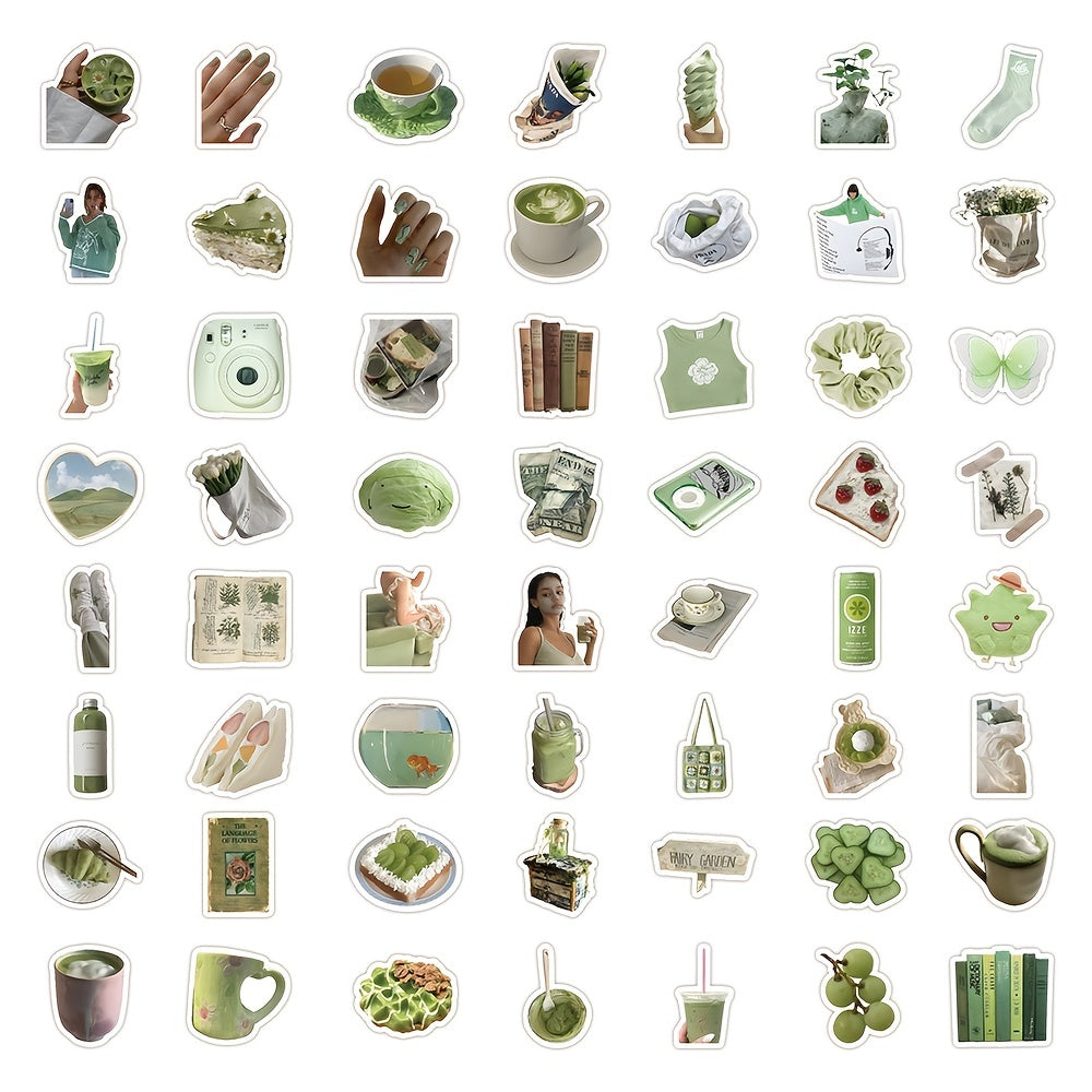 50pcs Green Fresh Waterproof Stickers for Water Bottle Laptop Phone Skateboard