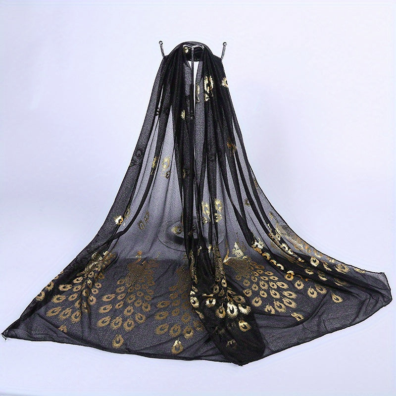 Peacock Hot Stamping Chiffon Shawl Scarf Wrap
