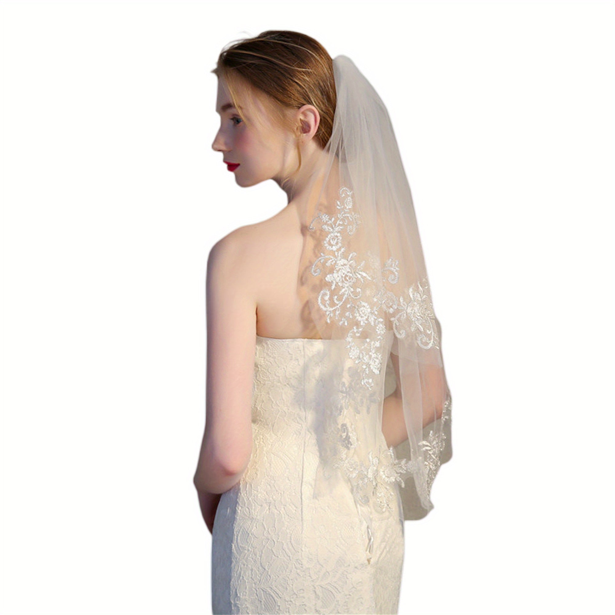 Floral Edge Bridal Veil for Wedding Prom Formal Events