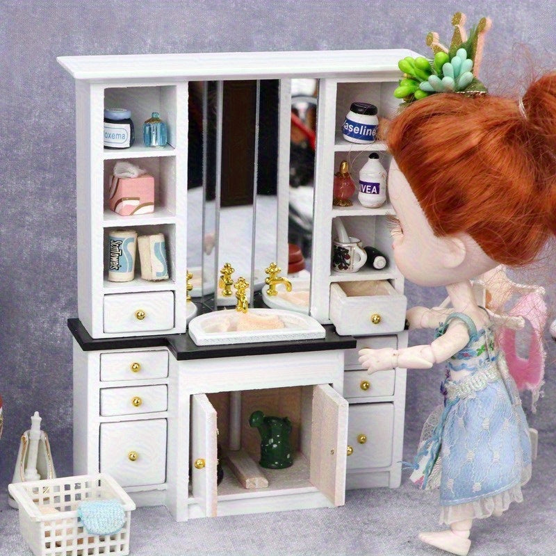 1:12 Dollhouse Bathroom Sink Cabinet Mini Kitchen Furniture Decor