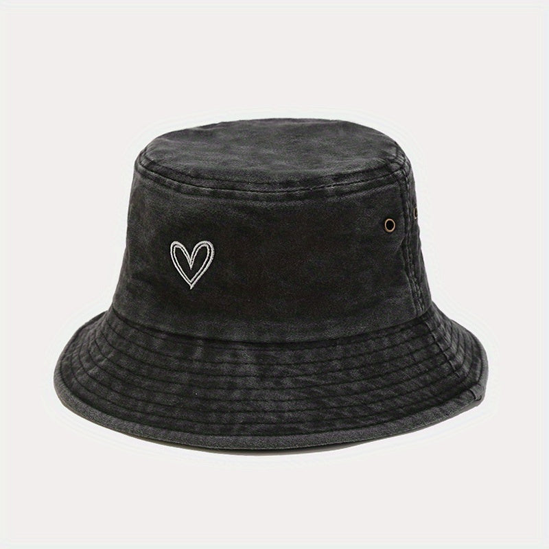 Sunshade Bucket Hat Love Pattern Embroidered Sun Hat