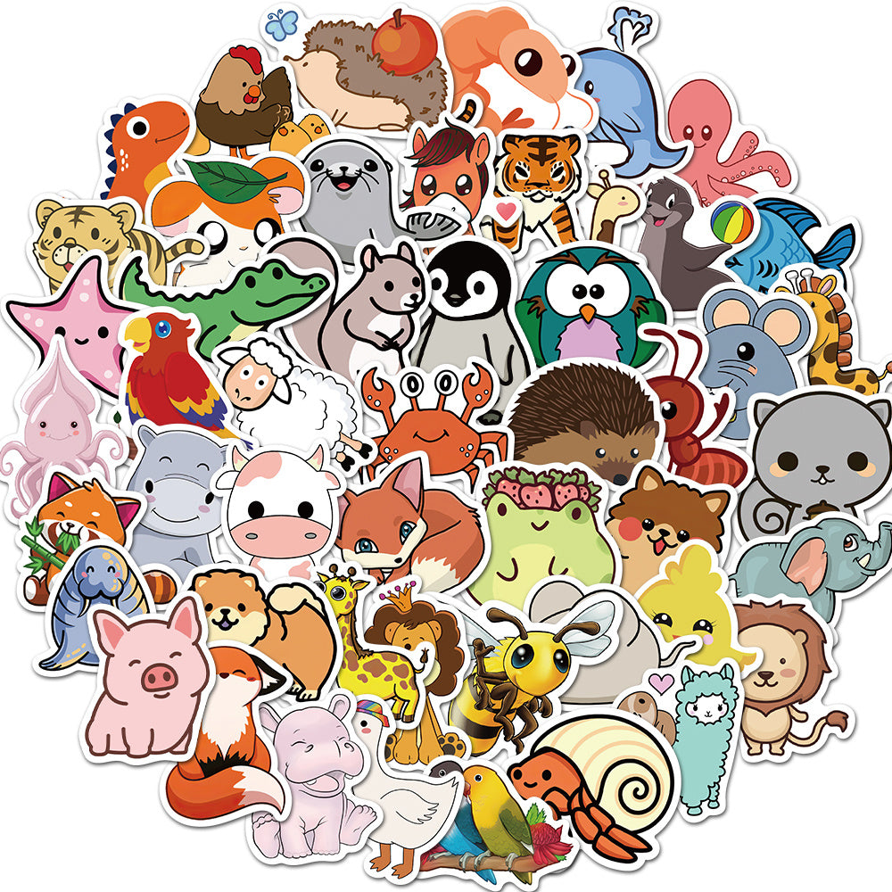 50pcs Cartoon Animal Stickers for Fun & Creativity