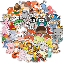 50pcs Cartoon Animal Stickers for Fun & Creativity