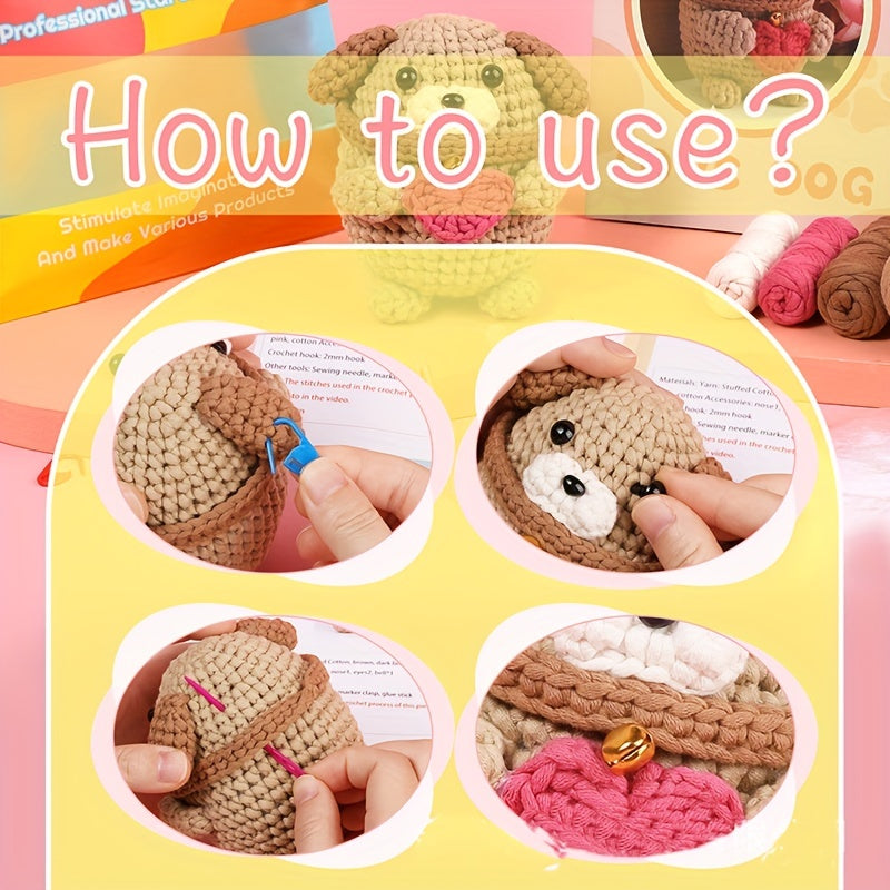 Hand Knitted Dog Doll Crochet Wool Set DIY Knitting Material Package