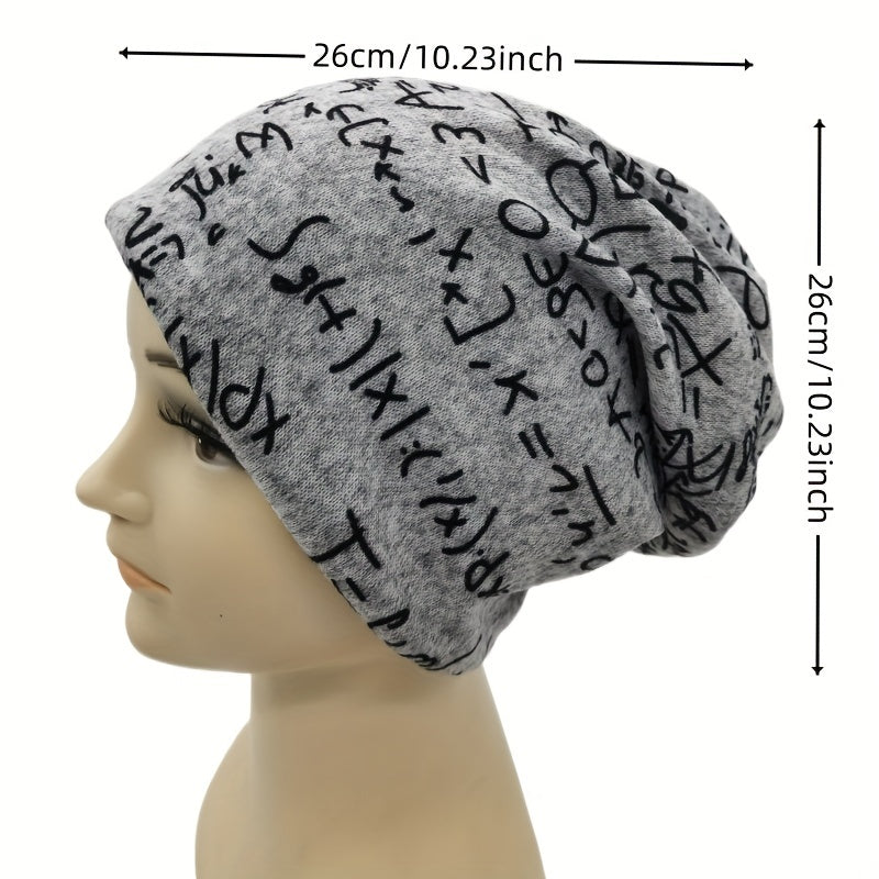 Gray Math Print Beanie Lightweight Casual Headband Unisex Chemo Hat