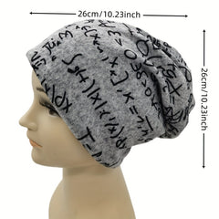 Gray Math Print Beanie Lightweight Casual Headband Unisex Chemo Hat