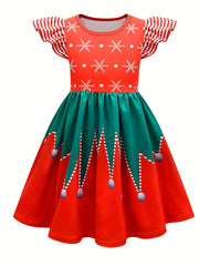 Girl's Christmas Costume Snowflake A-line Dress Kids Clothes For Party