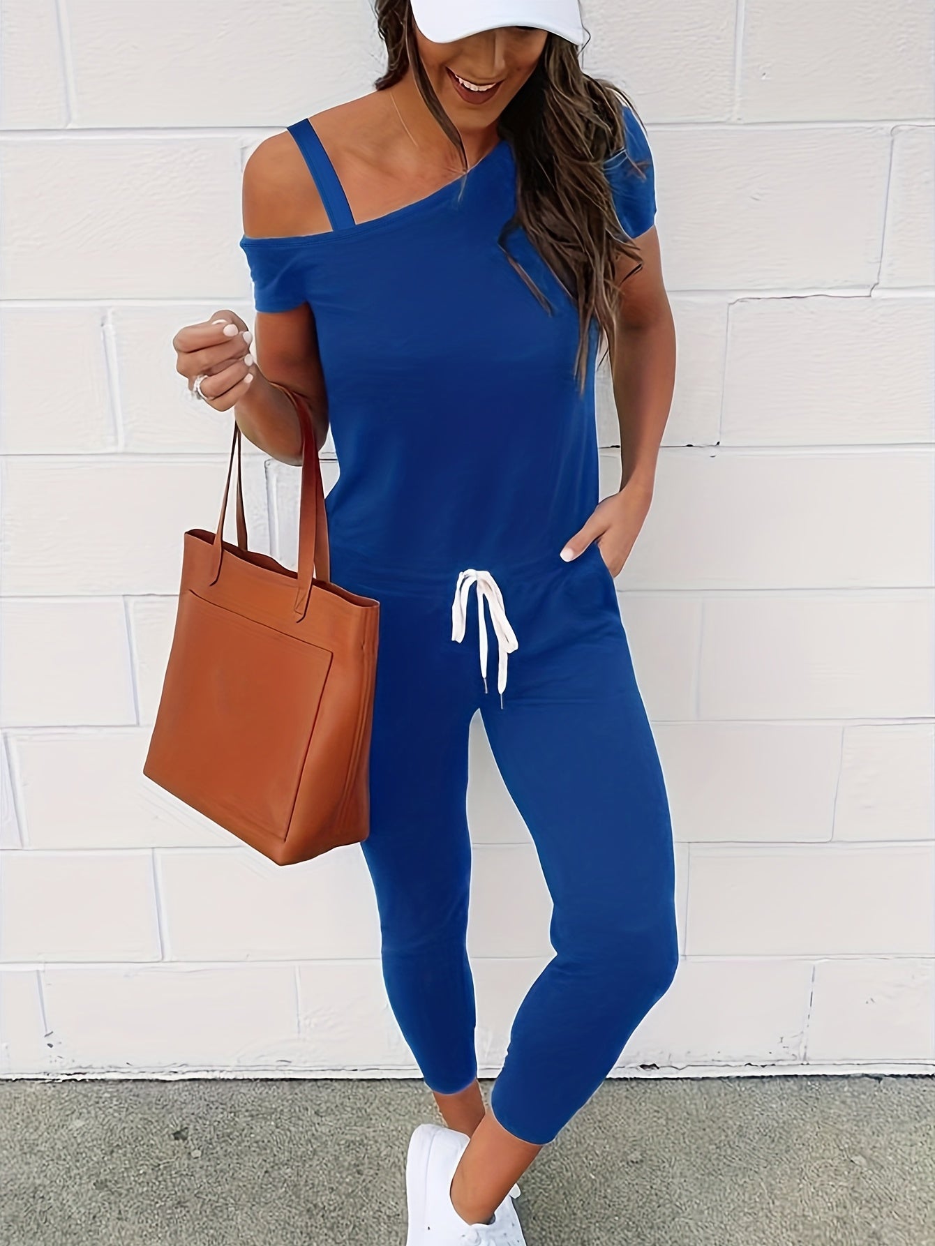 Cold Shoulder Drawstring Jumpsuit for Spring & Fall
