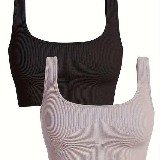 2 Pack Plus Size Sports Bra Set Seamless High Elastic Yoga Bra With Pads