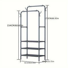 3-Layer Double Row Coat Rack with Shoe Rack & 4 Hooks