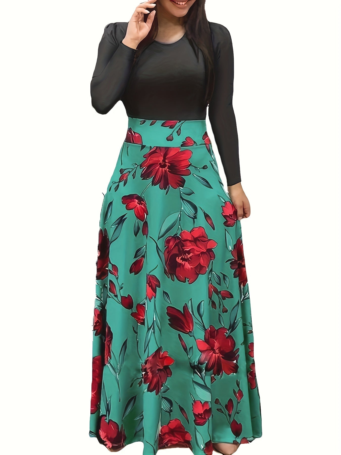 Floral Print Long Sleeve Maxi Dress Women's Clothing