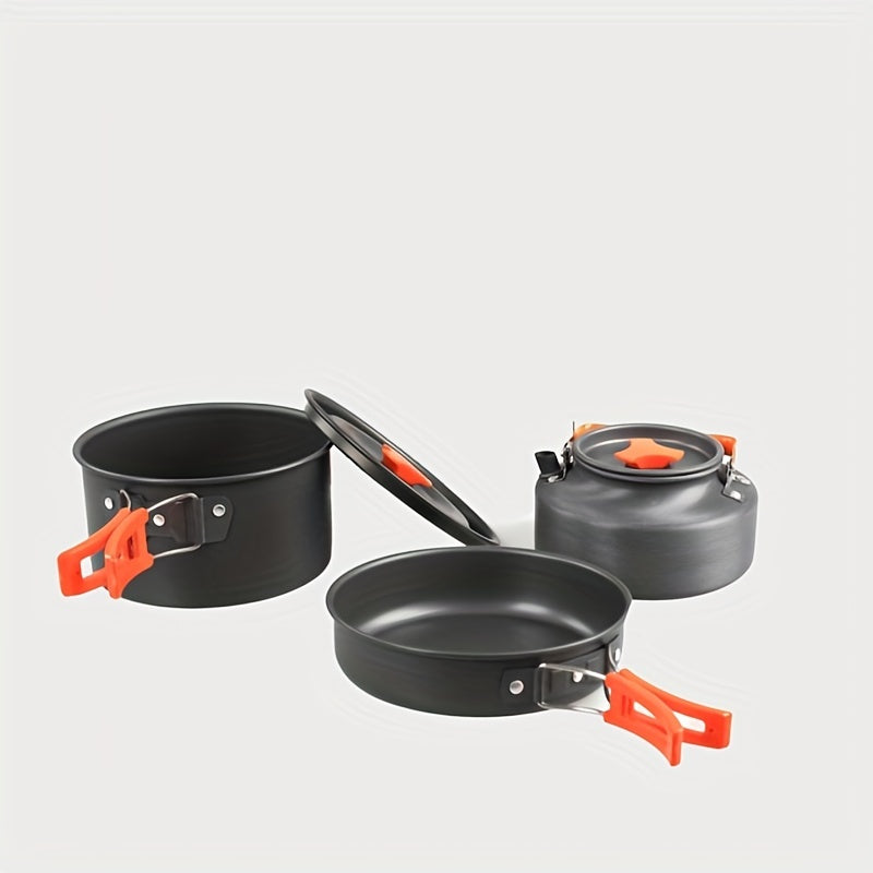 Outdoor Camping Cookware Kit Aluminum Teapot Pan Pot And Lid Set