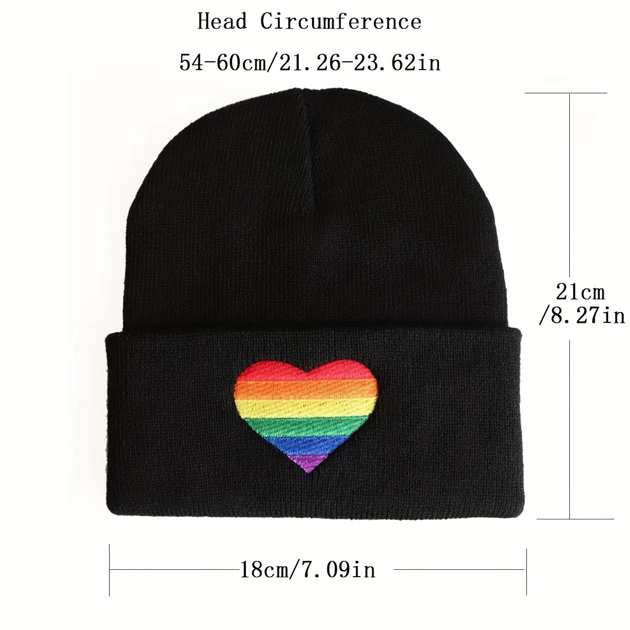 LGBT Rainbow Heart Beanie Hat Gay Pride Love Is Love Embroidered Unisex