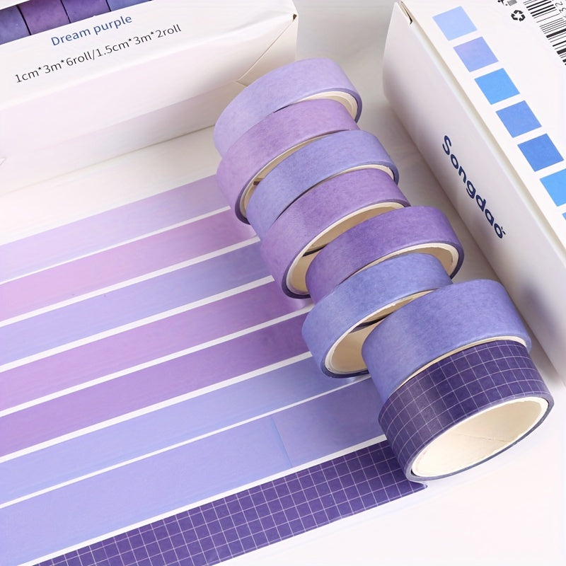 8 Rolls Grid Plaid Washi Tape Decorative Sticker
