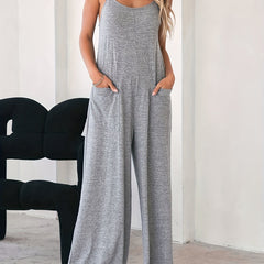 Solid Jumpsuit with Pockets Wide Leg