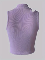 Y2K Cut Out Mock Neck Tank Top Sexy Sleeveless Summer Women's Clothing