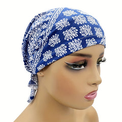 Boho Floral Print Turban Cap Vintage Solid Head Scarf Beanie Soft Elastic