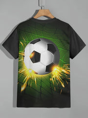 Boys Soccer 3D Print T-shirt Casual Short Sleeve Breathable Top