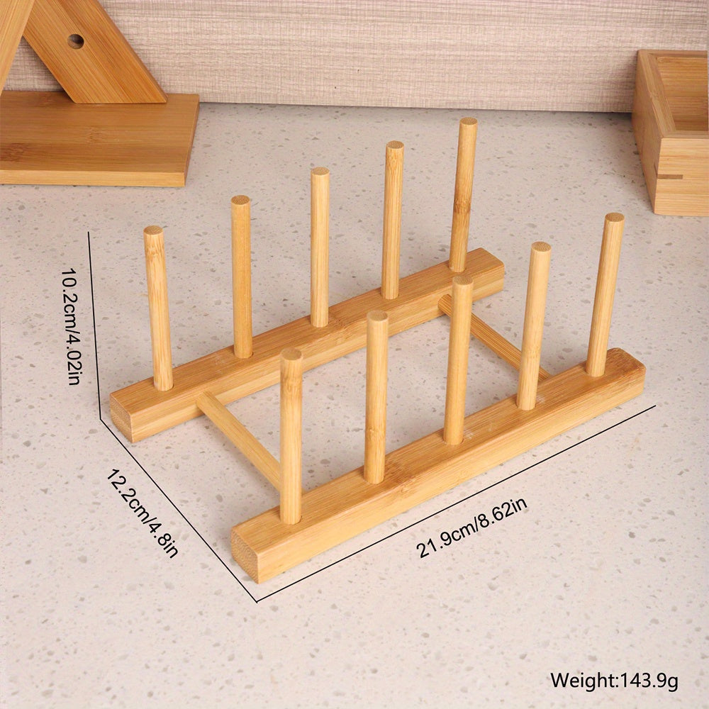 Bamboo Dish Storage Rack Stand Drain Tray Holder for Kitchen