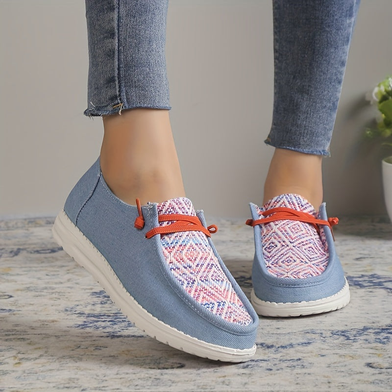 Women's Lace Up Flat Loafers Geometric Pattern Anti skid